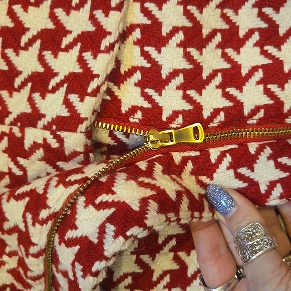 Talbot's Red/White Houndstooth Wool Blend Fully Lined Moto Jacket - Picture 4 of 9